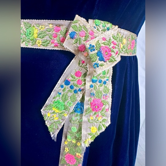 Vintage 1960s Evening Gown Velveteen Custom Dress Women’s Small Cobalt Blue - Picture 5 of 14